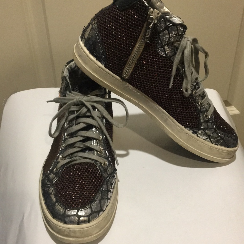 P448 womens Bling galore!High Top Sequins glitter snake design Sneakers size 39